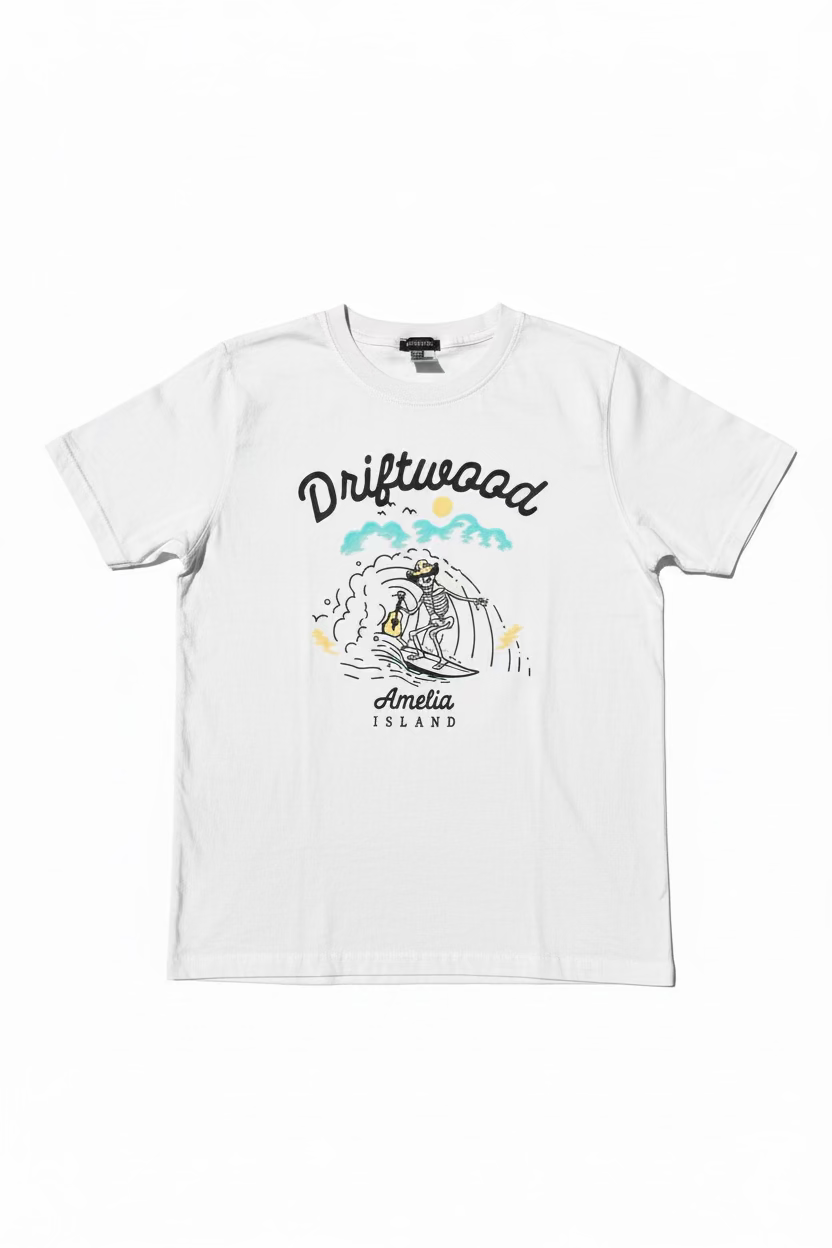 Kids Skeleton Surfing Amelia Island Tee